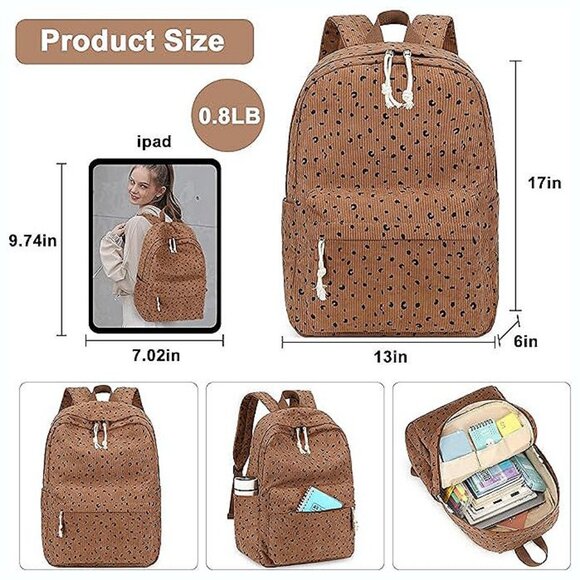 Large Corduroy Bookbag Lightweight 17 inch Corduroy-brown - Picture 2 of 6